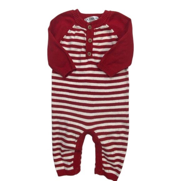 Cherokee Red-and-White Striped Knit Henley Jumpsuit size 0-3 Months - Picture 9 of 10